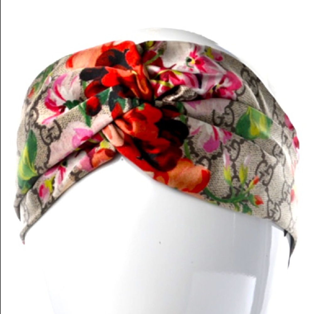 Authentic* Gucci Silk Monogram Blooms Print Headband Antique Rose